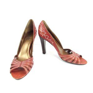 Carlos Santana Womens Heels Dusk Size 8.5 Red Brown Embroidered